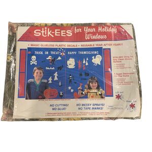 Stik-EES Halloween and Thanksgiving Glueless Plastic Decals Vintage Made in USA